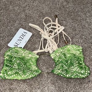 SUNDIA green crochet bikini top NWT
